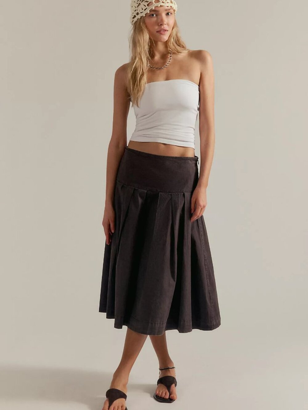 We The Free Skipper Pleated Chino Midi Skirt
